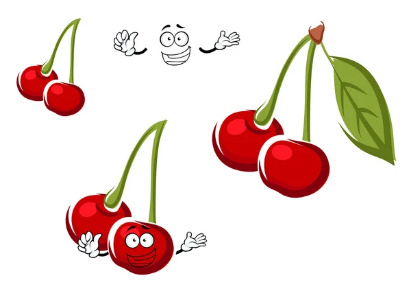 Red cherry fruits cartoon character — 스톡 벡터