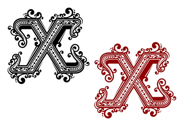 Vintage letter X with ornament — 图库矢量图片