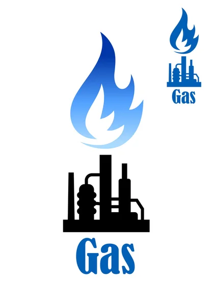 Industrial icon with refinery plant and flame — Stockvector