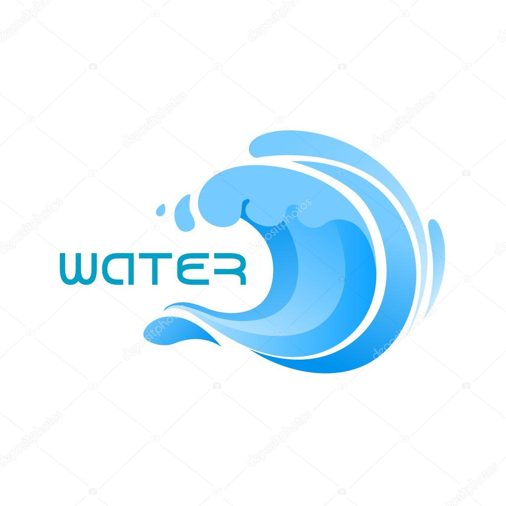 Swirling blue ocean wave or surf emblem for business, technology, nature or travel design