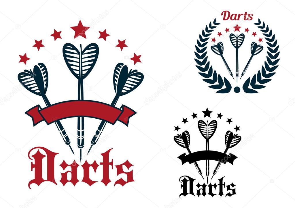 Darts game sporting icons and emblems 