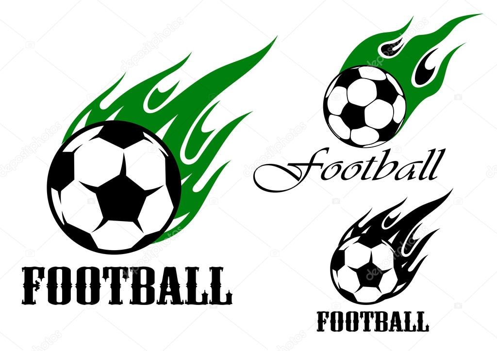 Football sports emblems with flaming ball