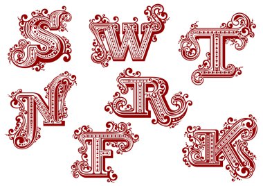 Vintage uppercase red floral letters