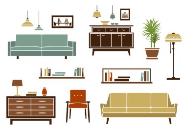 Flat furniture and interior accessories clipart