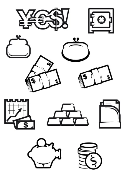 Money and finance icons in outline style — Stockvector