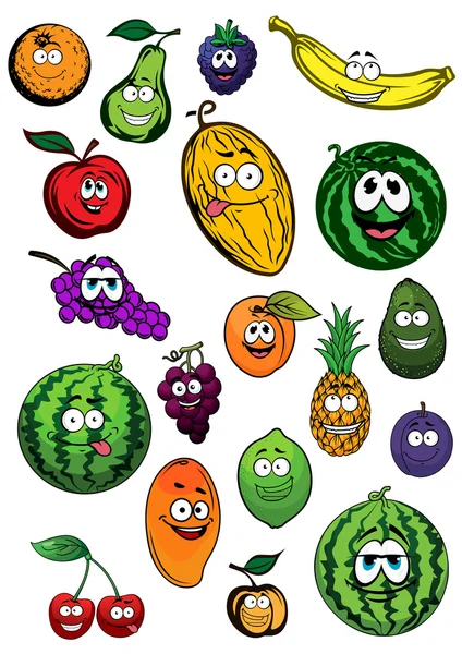 Tropical and garden fruits characters — Stockvector