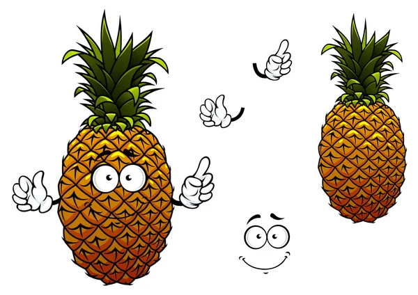 Cartoon yellow ripe pineapple fruit — ストックベクタ