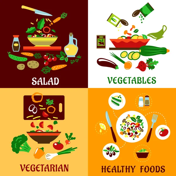 Ensalada saludable, verduras y comida vegetariana — Vector de stock