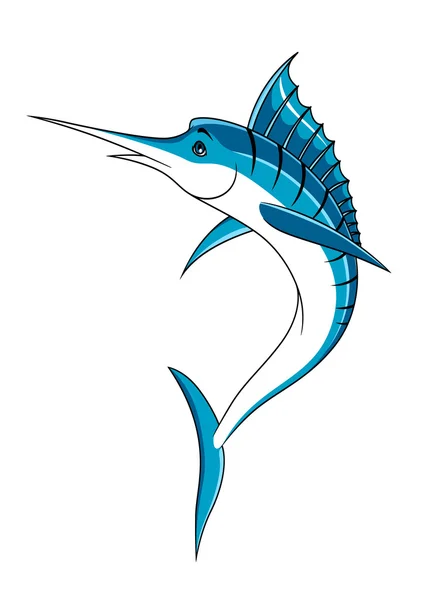 Salto de dibujos animados peces marlin azul — Vector de stock