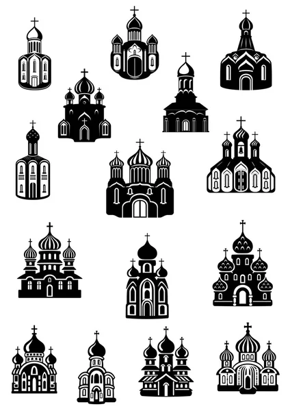 Templo, fane iglesia e iconos del santuario — Vector de stock