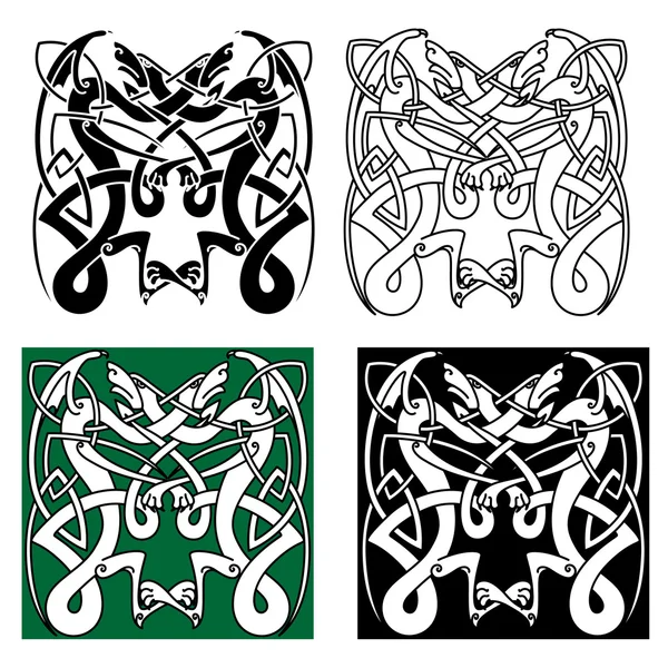 Tribal dragons with celtic knot pattern — Stock Vector