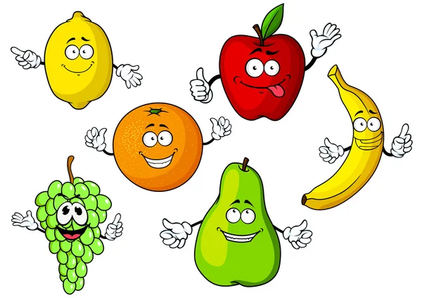 Cartoon tropical and garden fruits characters — 스톡 벡터