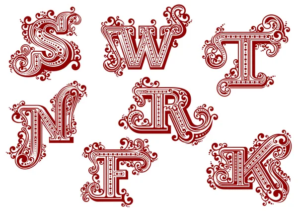 Lettres florales vintage majuscules rouges — Image vectorielle