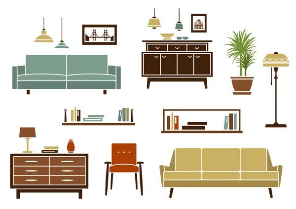 Muebles planos y accesorios interiores — Vector de stock