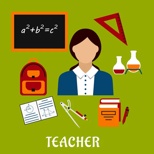 Profesor de escuela con iconos de educación — Vector de stock