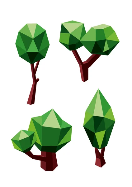 Trees icons composed by green and brown polygons — Stock vektor