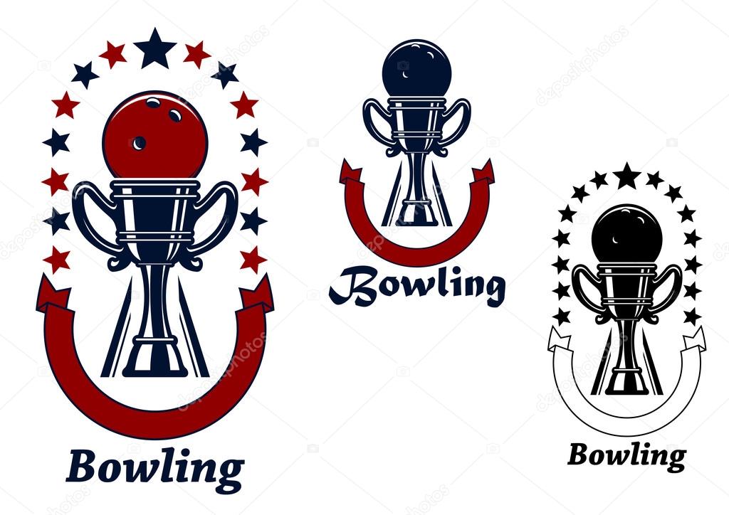 Bowling game icons with trophy cup