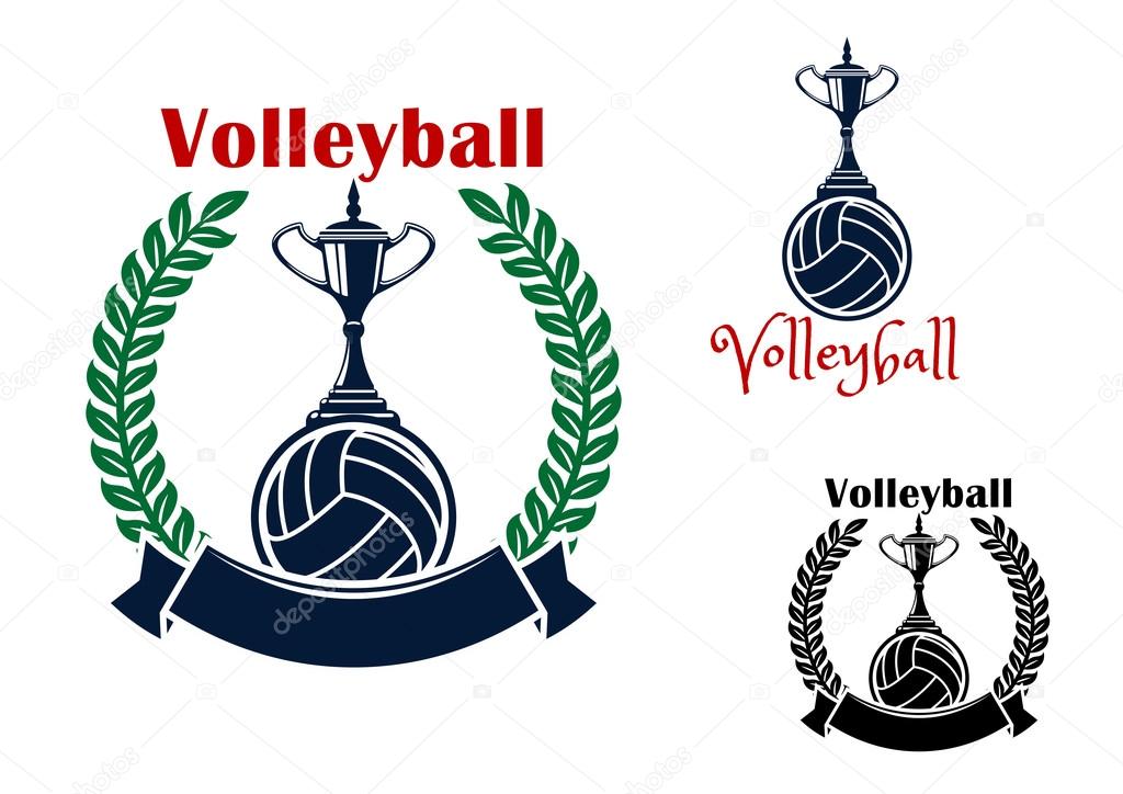 Volleyball balls and trophy cups symbols