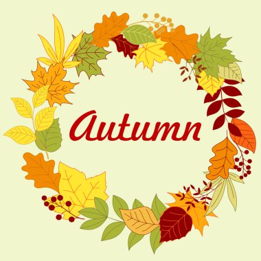 Autumnal frame with colorful leaves and herbs