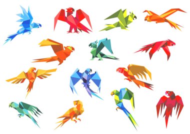 Origami paper models of parrots