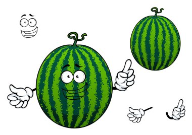 Green striped cartoon watermelon fruit