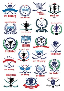 Ice hockey game icons and symbols