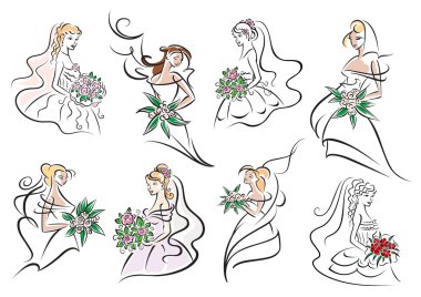 Brides and bridesmaids in wedding dresses