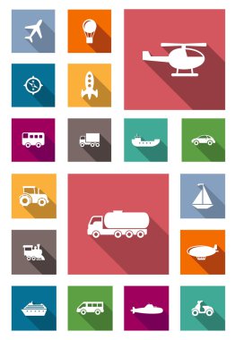Transportation flat icons with shadows