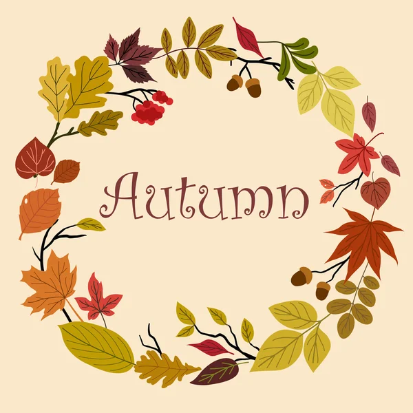 Autumn wreath with acorns and leaves — Stockvector