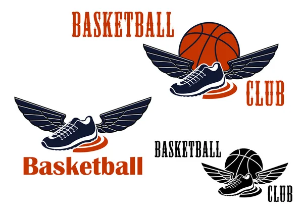 Basketball icons with winged sneakers and balls — Διανυσματικό Αρχείο