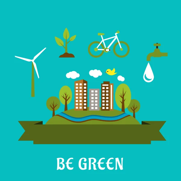 Green eco city flat design — 图库矢量图片