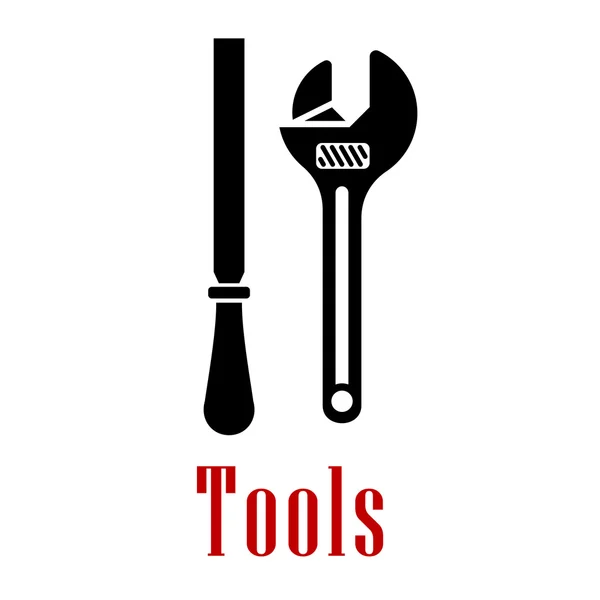Adjustable wrench and rasp black icon — Stockvector