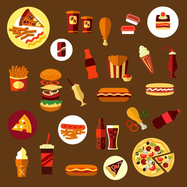 Fast food e takeaway bebidas ícones —  Vetores de Stock