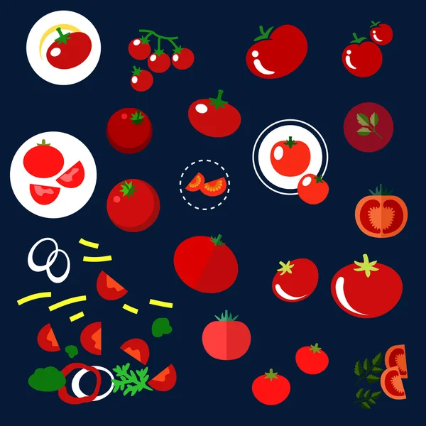 Red tomatoes vegetables flat icons — Stok Vektör