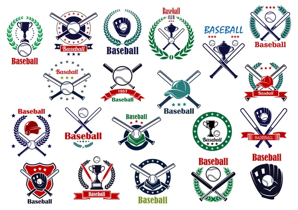 Baseball game sporting emblems and icons — Stock Vector