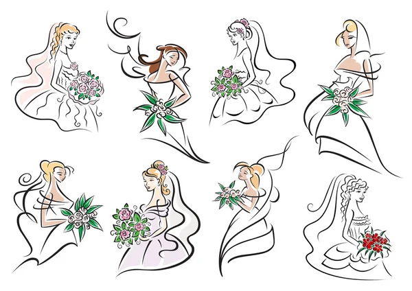 Brides and bridesmaids in wedding dresses — Stock Vector