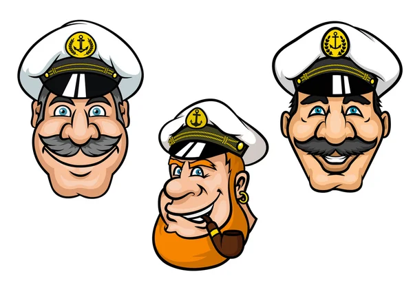 Capitanes de barcos en gorras blancas — Vector de stock