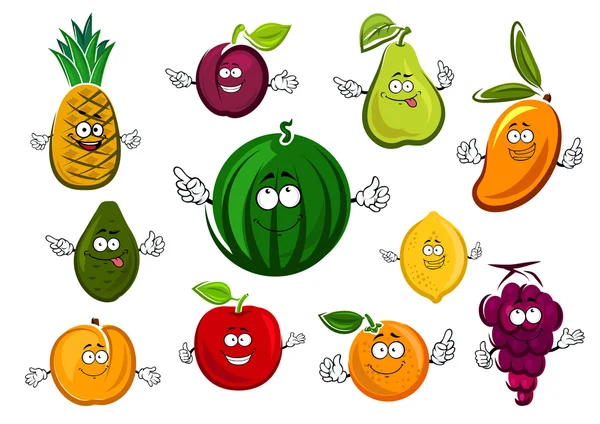 Jardín de dibujos animados y frutas tropicales — Vector de stock