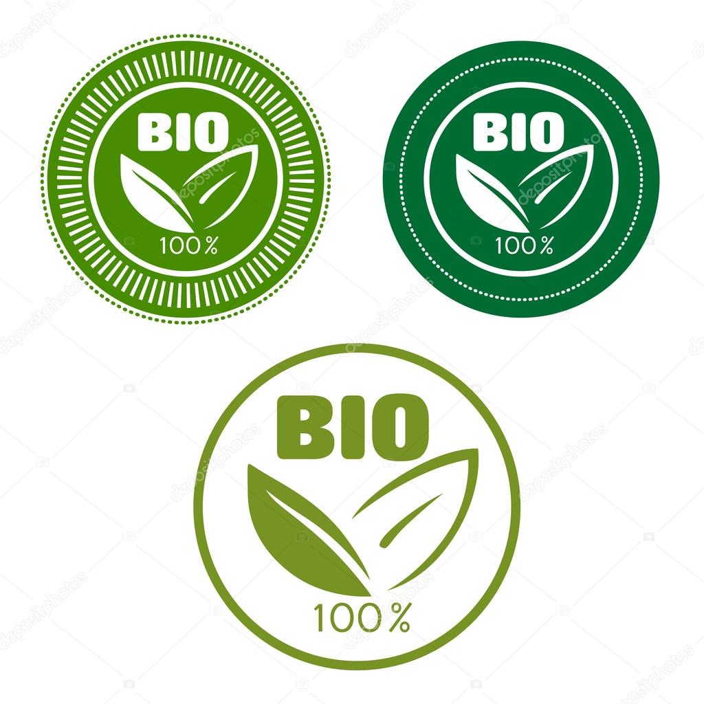 Bio labels with green leaves