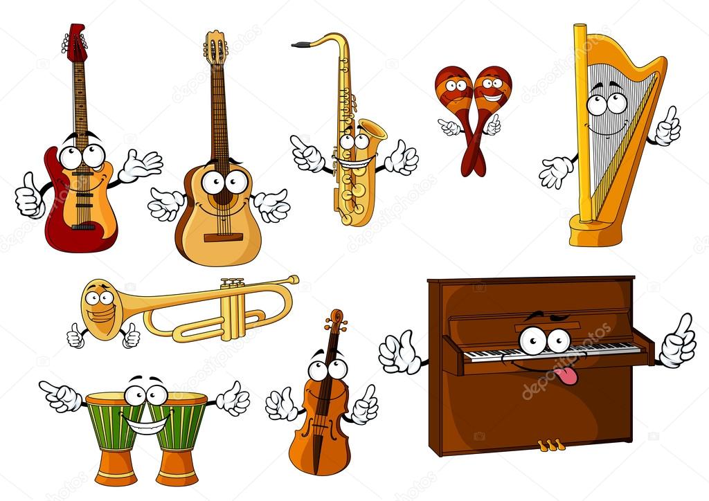 Classic cartoon musical instruments characters
