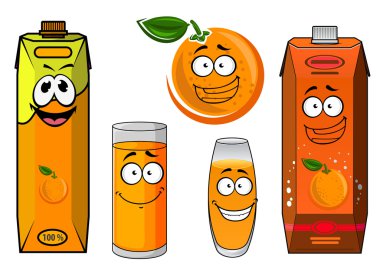Cartoon orange juice packs with fruit