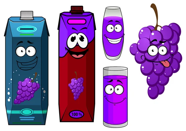 Cartoon grape bunch and juice packs — ストックベクタ