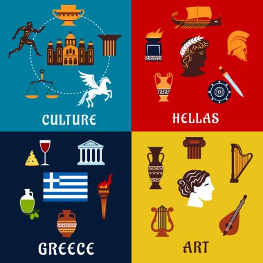 Culture, art and history icons of Greece clipart