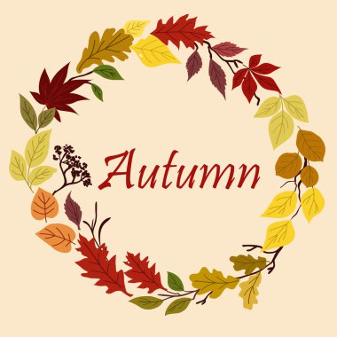 Autumnal yellow, red, orange and green leaves frame