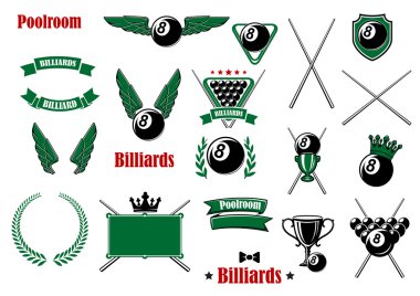 Billiards, pool and snooker game items clipart