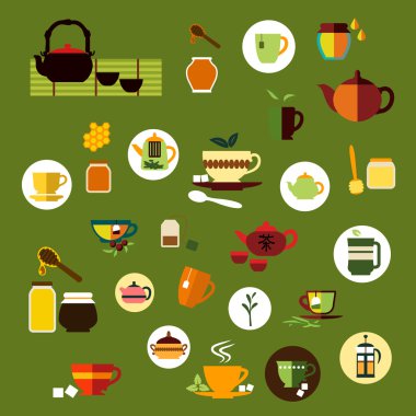 Green, black and herbal tea flat icons