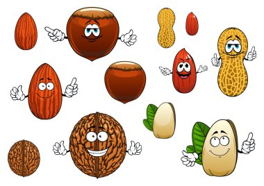 Cartoon isolated funny nuts characters 