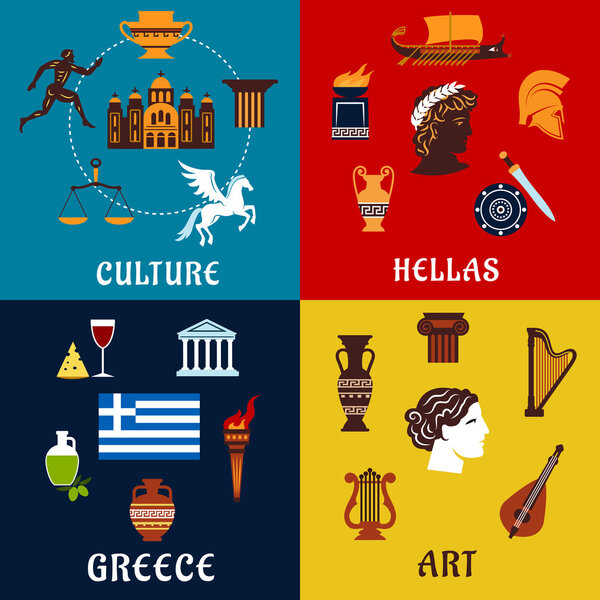 Culture, art and history icons of Greece