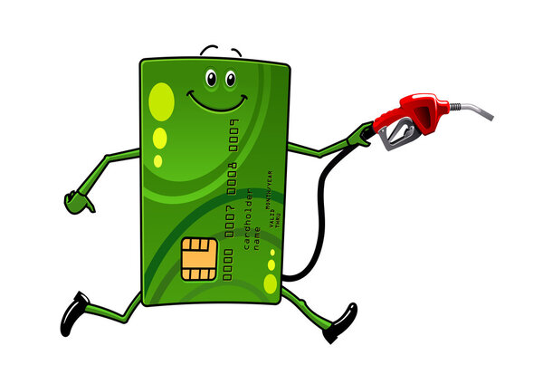Credit card character with gasoline pump
