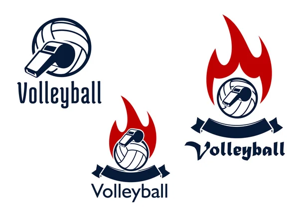 Bolas de voleibol, silbatos y llamas — Archivo Imágenes Vectoriales
